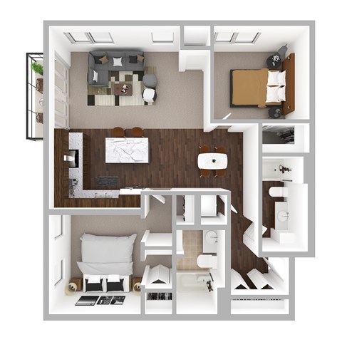 Floor plan for 2 beds, 2 baths, 1123 sqft
